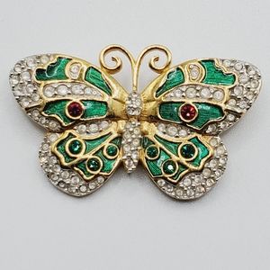 Signed swavorski crystal vintage butterfly brooch pin 18k 24k real gold plated